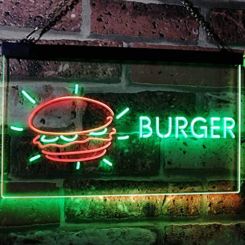 Hamburger Burger Dual LED Neon Light Sign